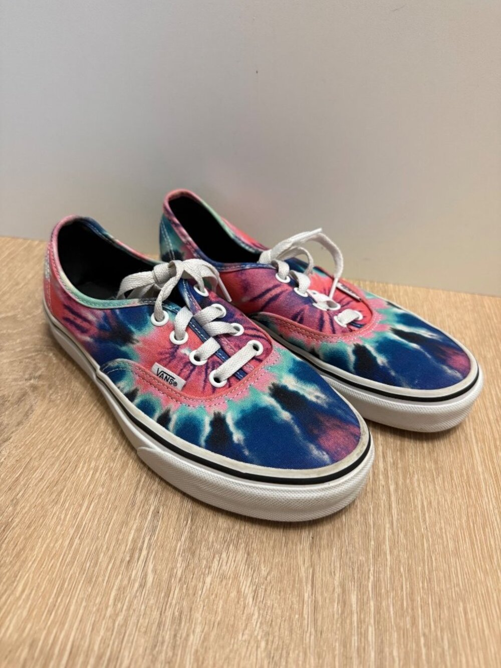Vans Tie-Dye Canvas Sneakers Lace-Up Low Top Blue Pink Unisex sz 7